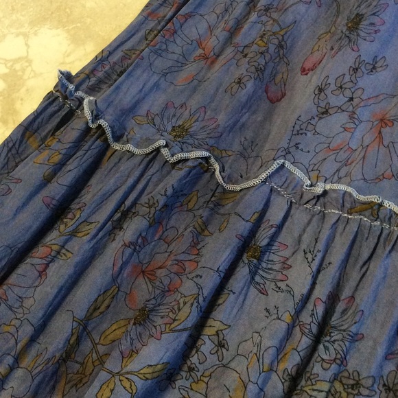 🍒 FLORAL DRESS GRAY LONG MAXI RUFFLE FLOWER BOHO - Picture 2 of 8